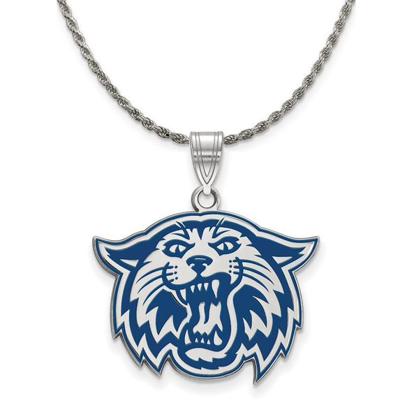 Sterling Silver Villanova U Large Enamel Wildcat Necklace - 24 Inch